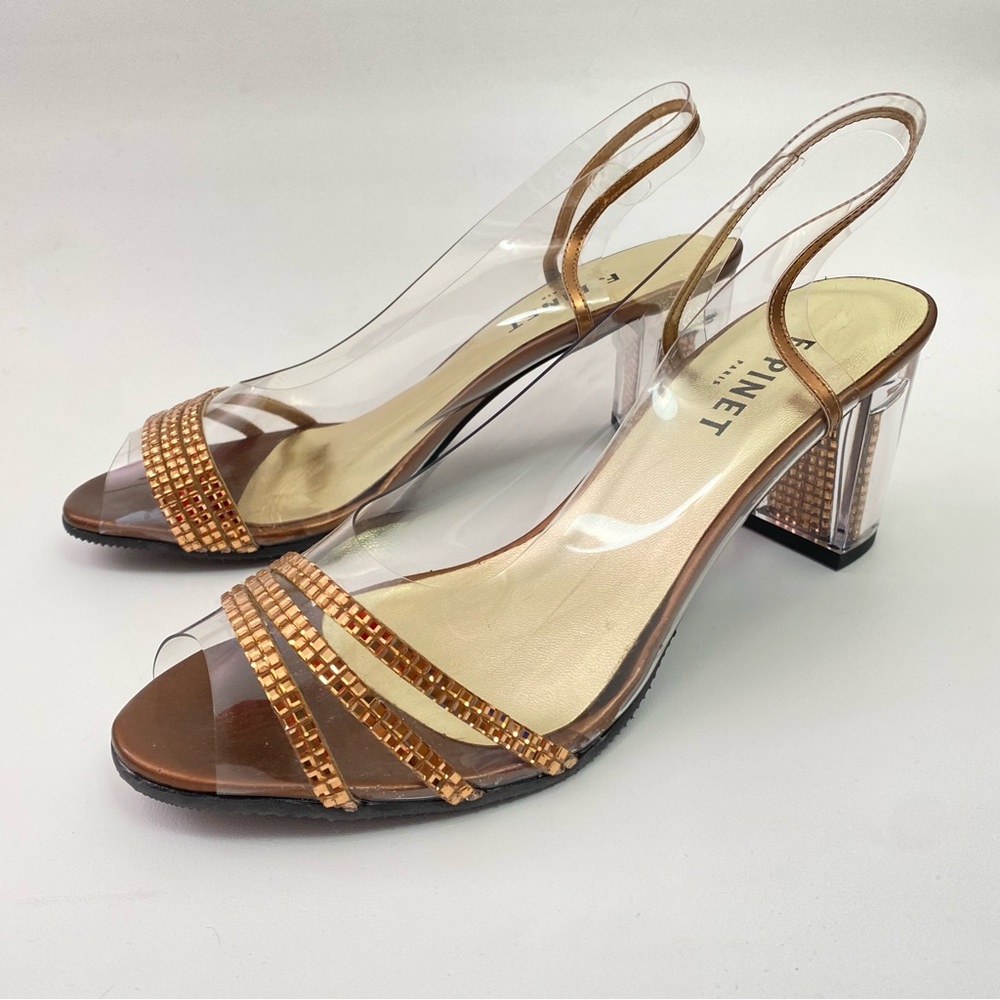 F. Pinet Paris Clear Rhinestone Slingback Peep Toe Womens Heeled Sandals Shoes 5 - Picture 3 of 16